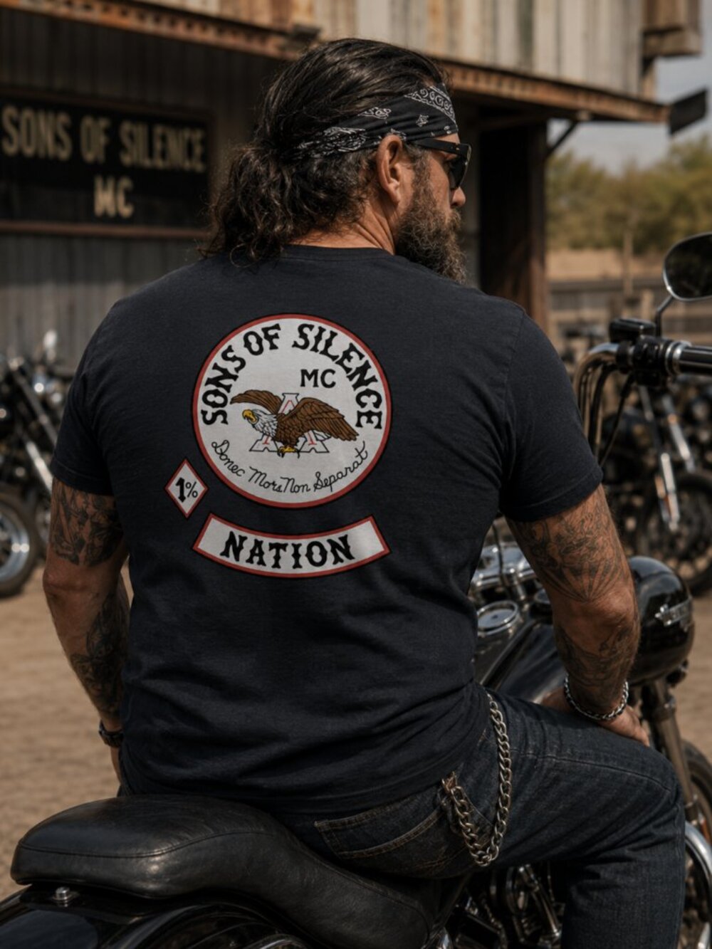Sons Of Silence MC Nation 1%er Patches Black Crew Neck Short Sleeve T-Shirt